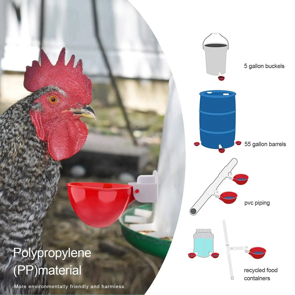 Automatic Poultry Drinker Cups, 10 Pack