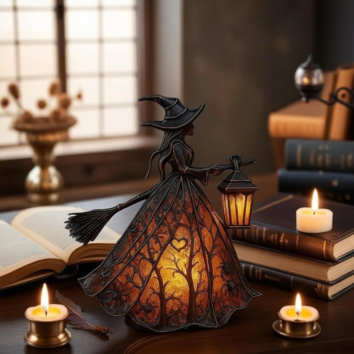 Halloween Witch Table Lamp Spooky Desk Decor Light