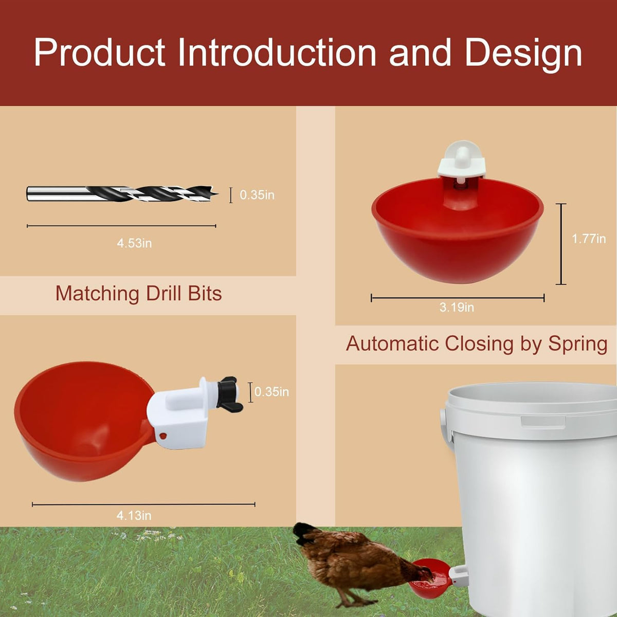 Automatic Poultry Drinker Cups, 10 Pack