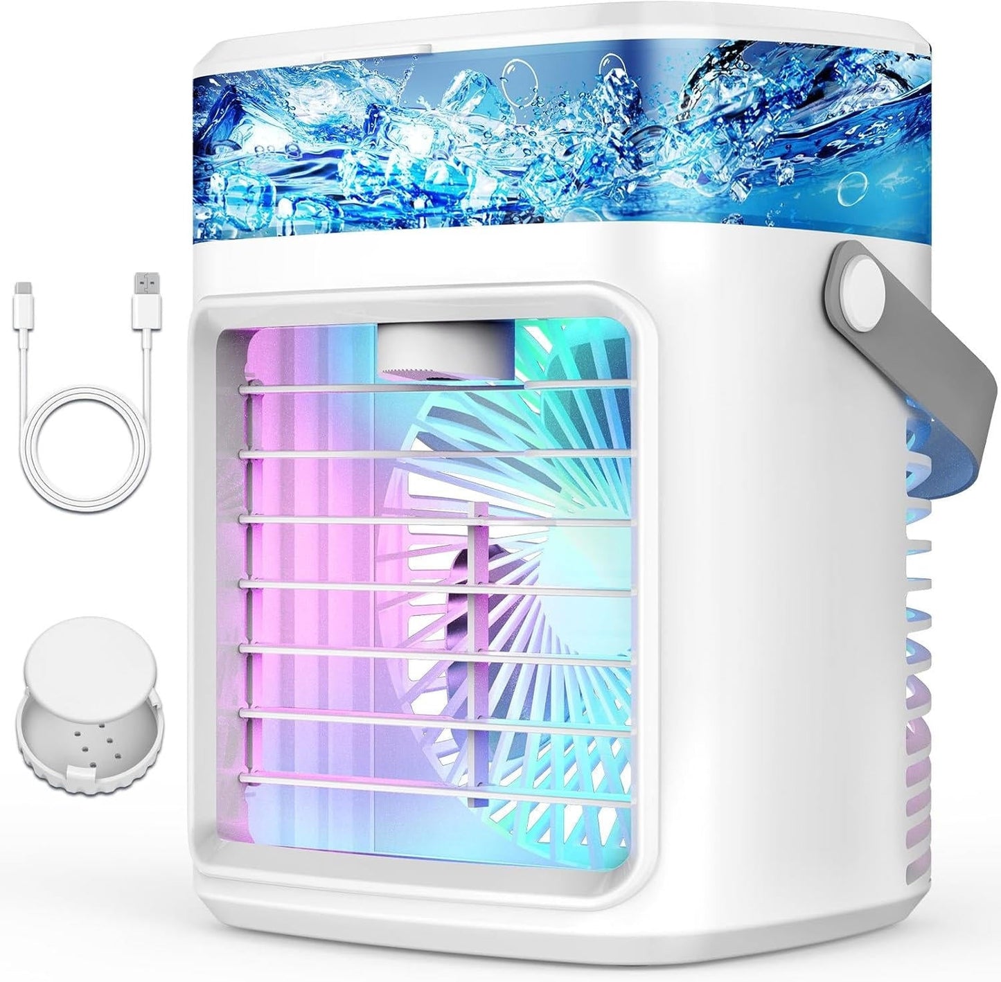 Portable Evaporative Air Cooler Fan with Mist, Rechargeable, 3 Speeds