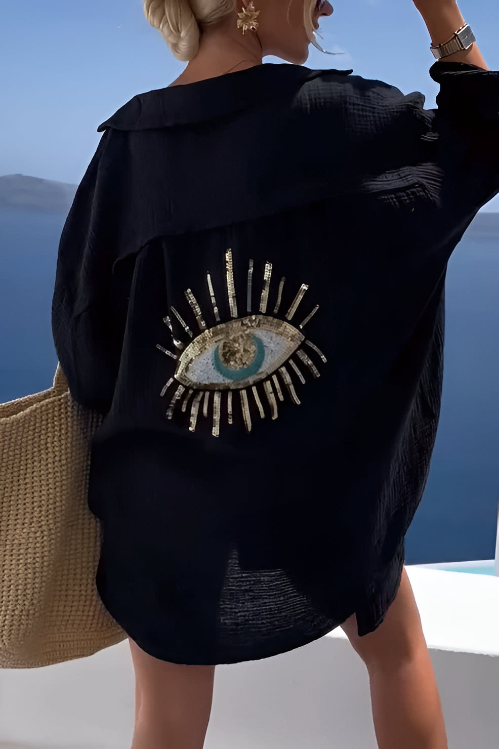 Evil Eye Shirt + Sequin Bead