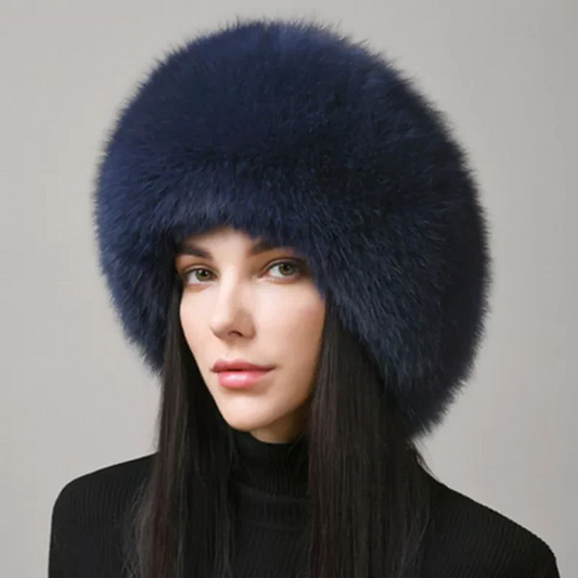 Natural Fox Fur Hat with Earmuffs