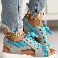 Contrast Paneled Cutout Lace-up Muffin Sandals