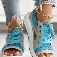 Contrast Paneled Cutout Lace-up Muffin Sandals