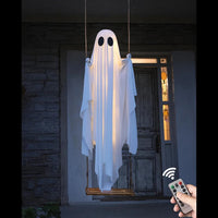 Outdoor Lighted Ghost Halloween Decoration with Swing and LED Lights