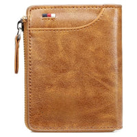 Men’s RFID Blocking Wallet with Zipper Multi Credit Card Holder Khaki + Brown + Black