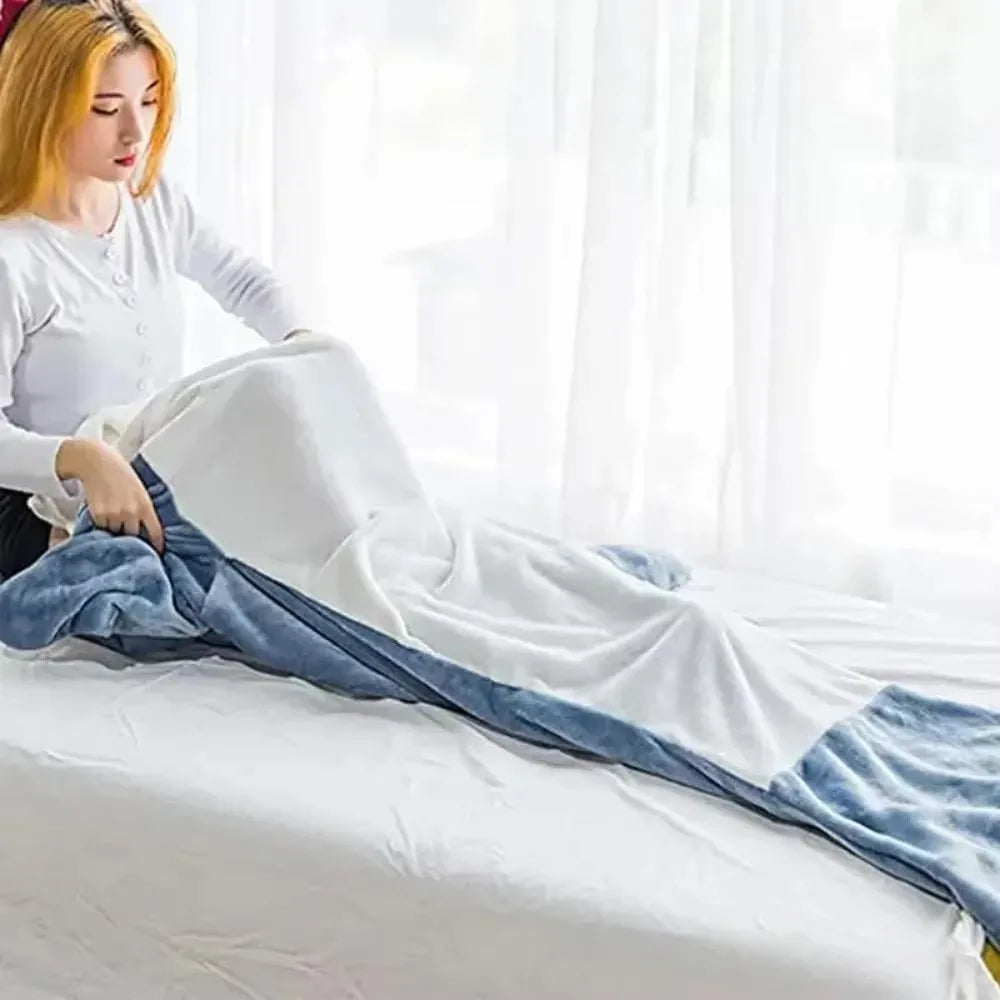 Soft Flannel Shark Hoodie Blanket