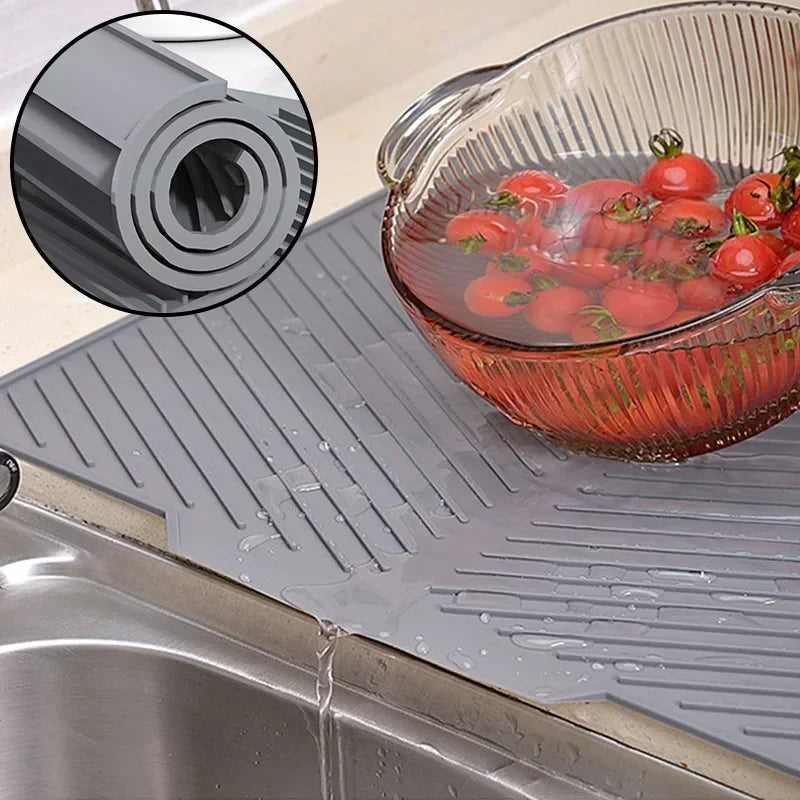 Silicone Dish Drying Mat with Drain Design