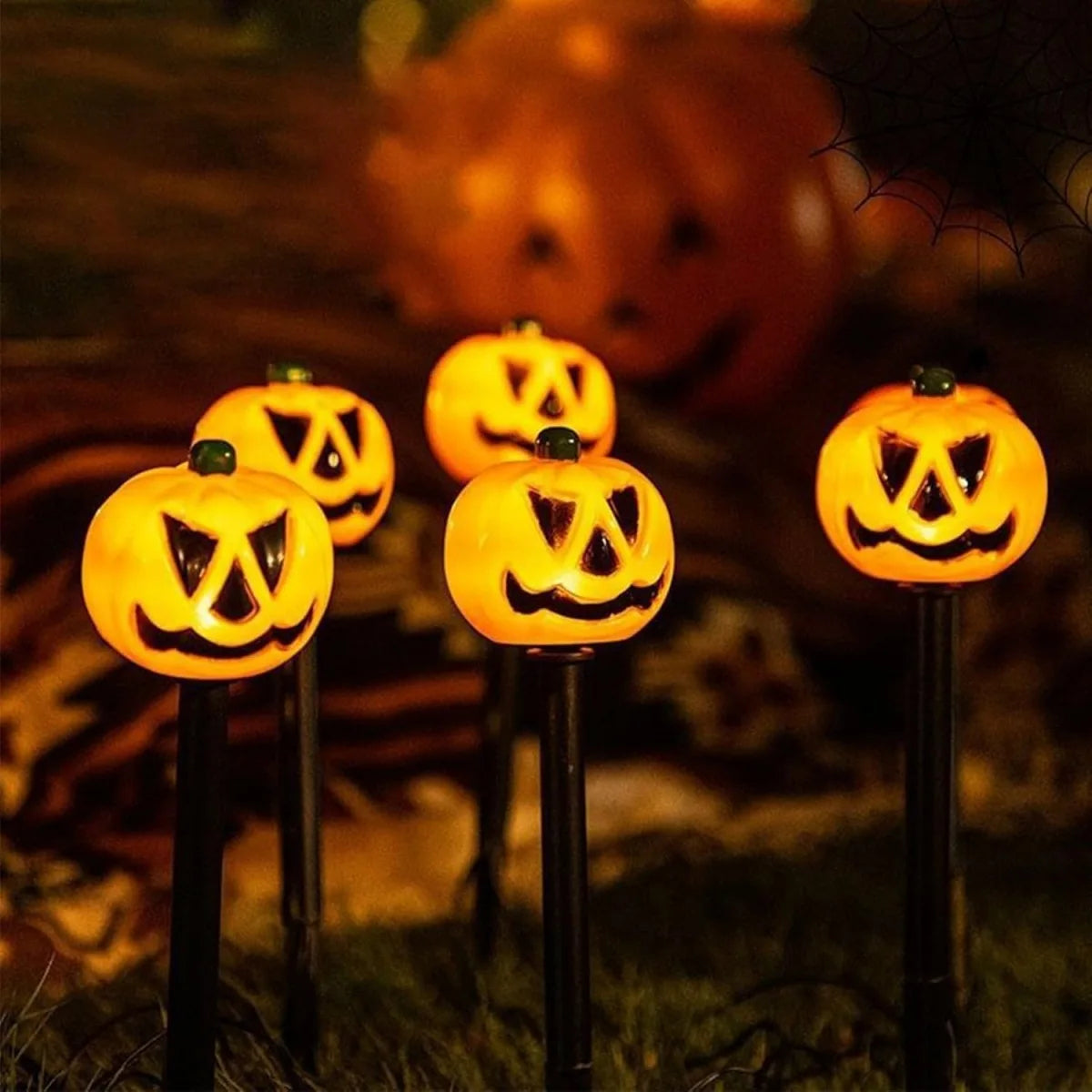 Lighted Halloween Pumpkin and Ghost Solar Decor Set