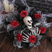 Halloween Garland Red Rose Skull Front Door Wreath