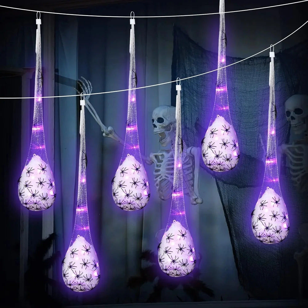 Light Up Spider Egg Sacs Halloween Decor Hanging Prop