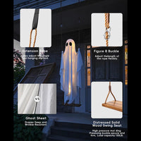 Outdoor Lighted Ghost Halloween Decoration with Swing and LED Lights