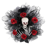 Halloween Garland Red Rose Skull Front Door Wreath