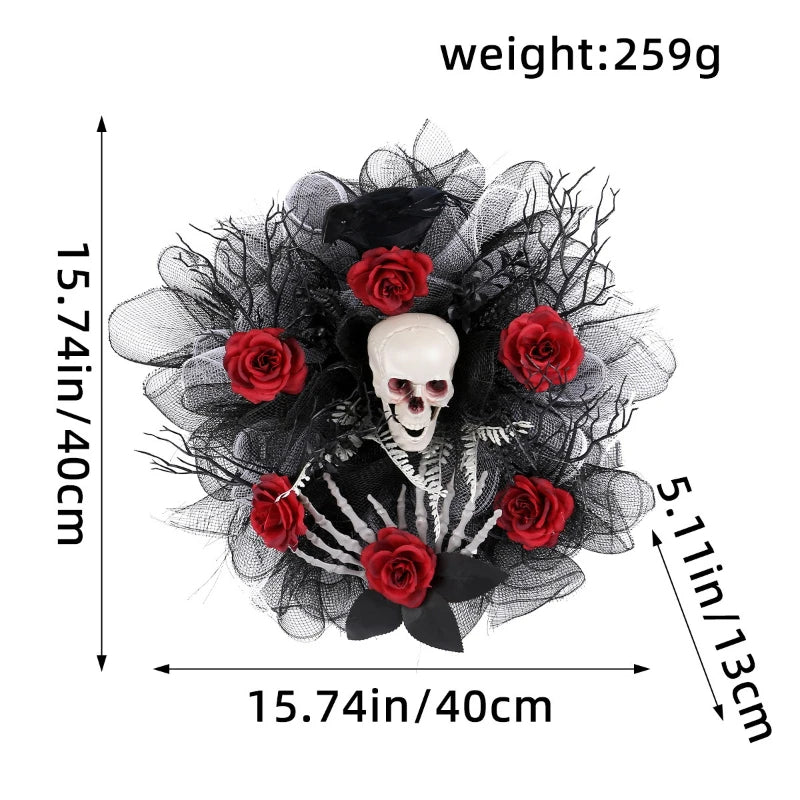 Halloween Garland Red Rose Skull Front Door Wreath