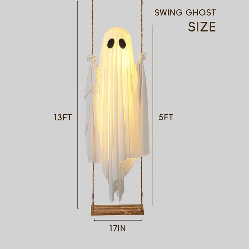 Outdoor Lighted Ghost Halloween Decoration with Swing and LED Lights