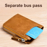 Men’s RFID Blocking Wallet with Zipper Multi Credit Card Holder Khaki + Brown + Black