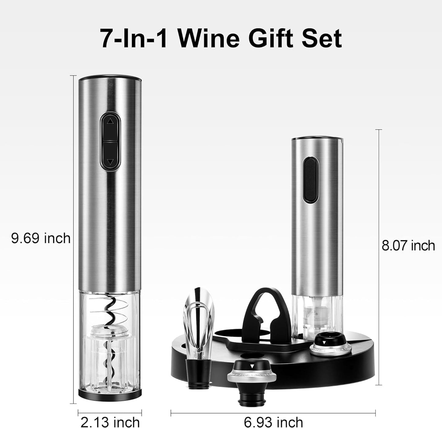 Electric Wine Bottle Opener Set with Vacuum Preserver, Automatic Corkscrew, Foil Cutter, Charging Base, Up to 30 Bottles per Charge