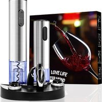 Electric Wine Bottle Opener Set with Vacuum Preserver, Automatic Corkscrew, Foil Cutter, Charging Base, Up to 30 Bottles per Charge