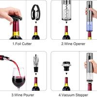 Electric Wine Bottle Opener Set with Vacuum Preserver, Automatic Corkscrew, Foil Cutter, Charging Base, Up to 30 Bottles per Charge