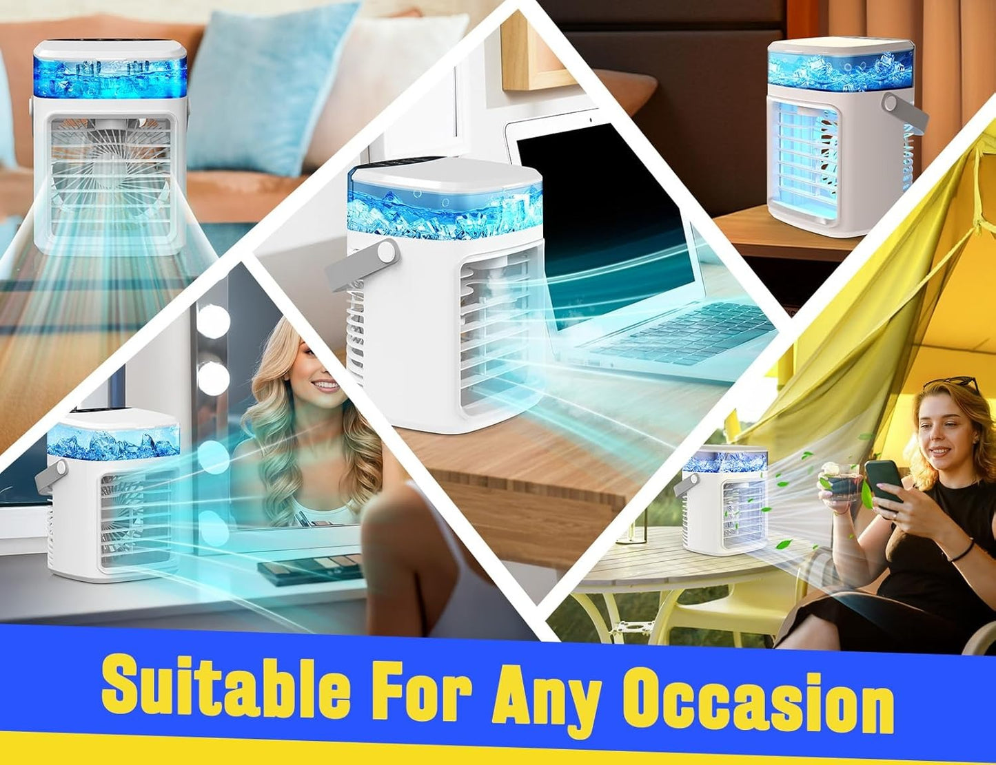 Portable Evaporative Air Cooler Fan with Mist, Rechargeable, 3 Speeds