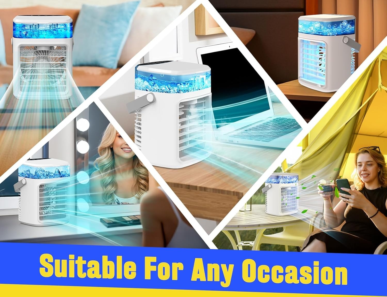 Portable Evaporative Air Cooler Fan with Mist, Rechargeable, 3 Speeds