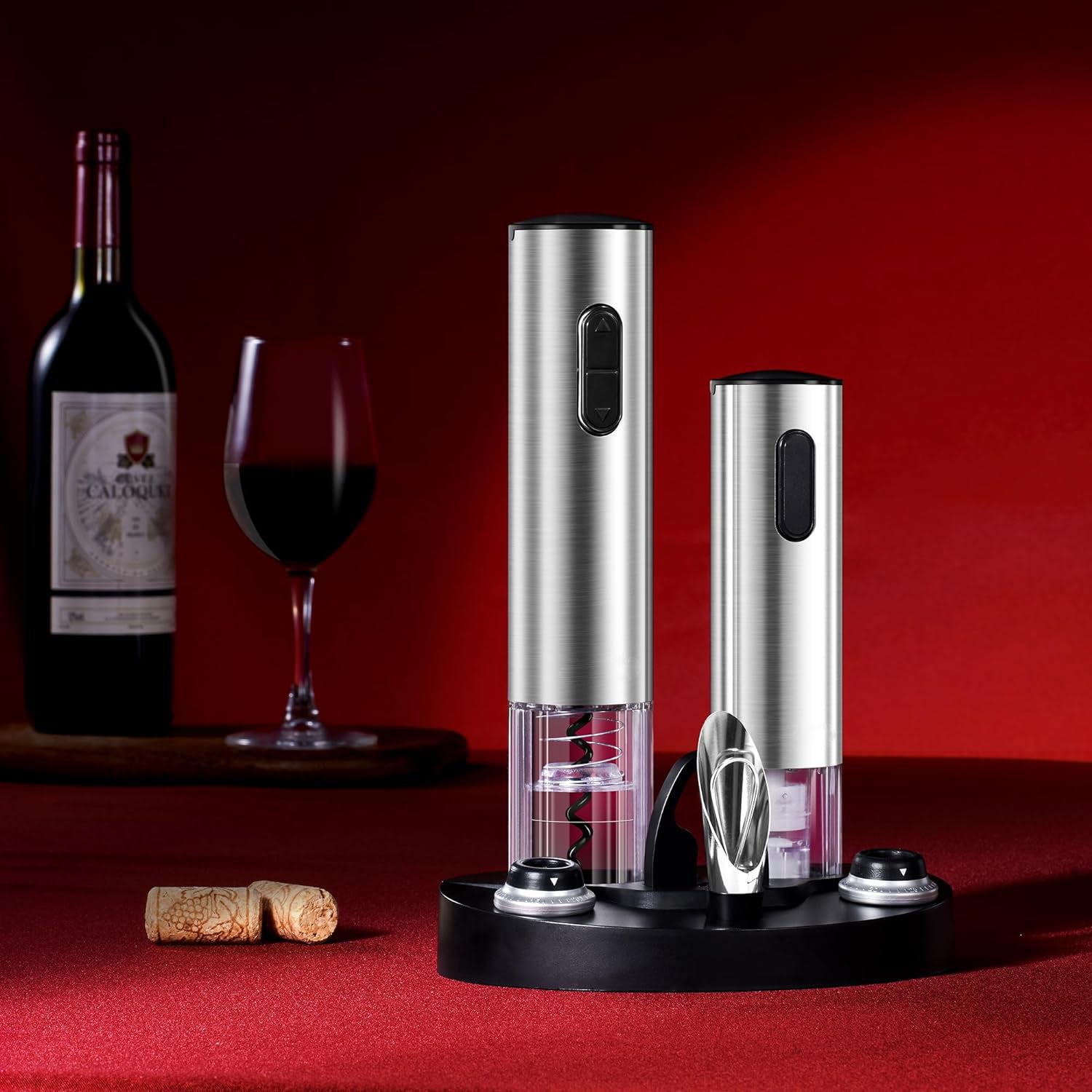 Electric Wine Bottle Opener Set with Vacuum Preserver, Automatic Corkscrew, Foil Cutter, Charging Base, Up to 30 Bottles per Charge