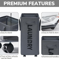 75L Collapsible Large Laundry Basket with Wheels