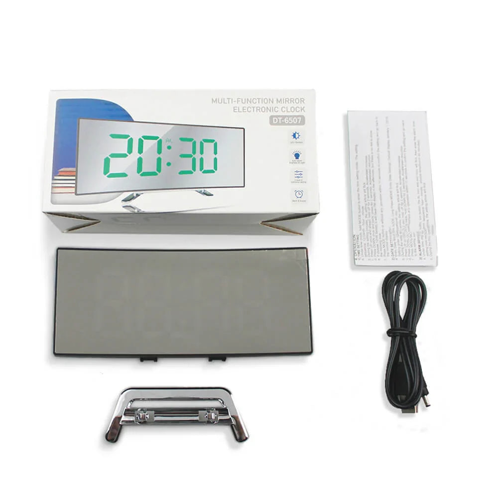 Curved LED Digital Alarm Clock With Mirror Display And Large Screen