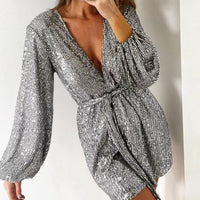 Sequin long-sleeved one-piece suit