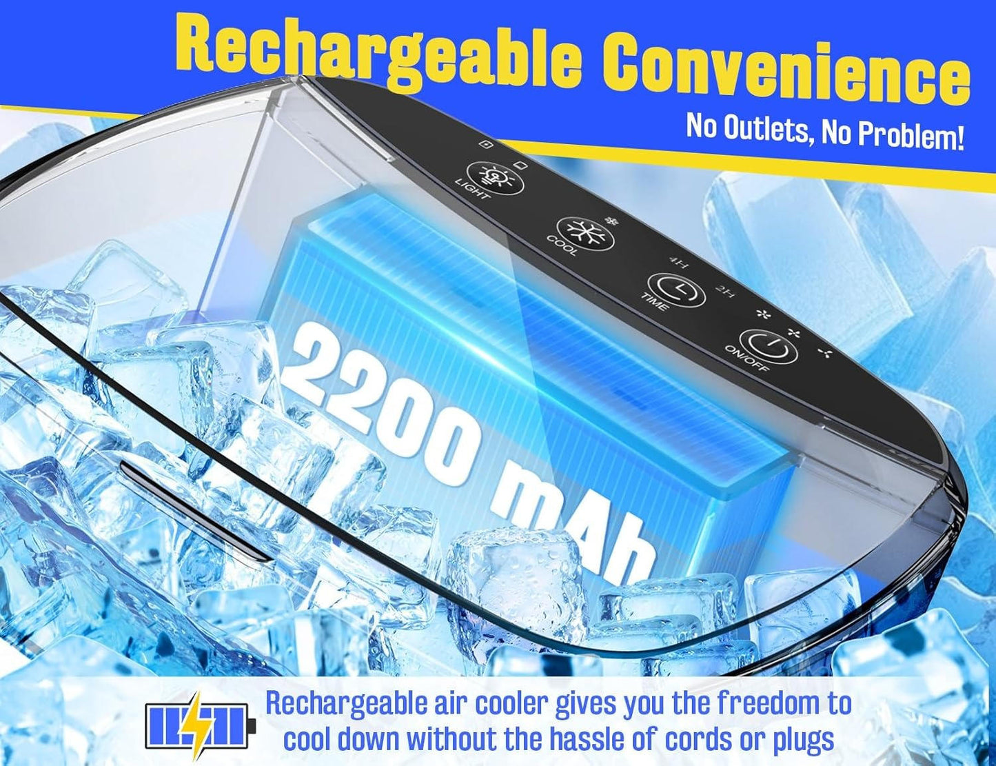 Portable Evaporative Air Cooler Fan with Mist, Rechargeable, 3 Speeds