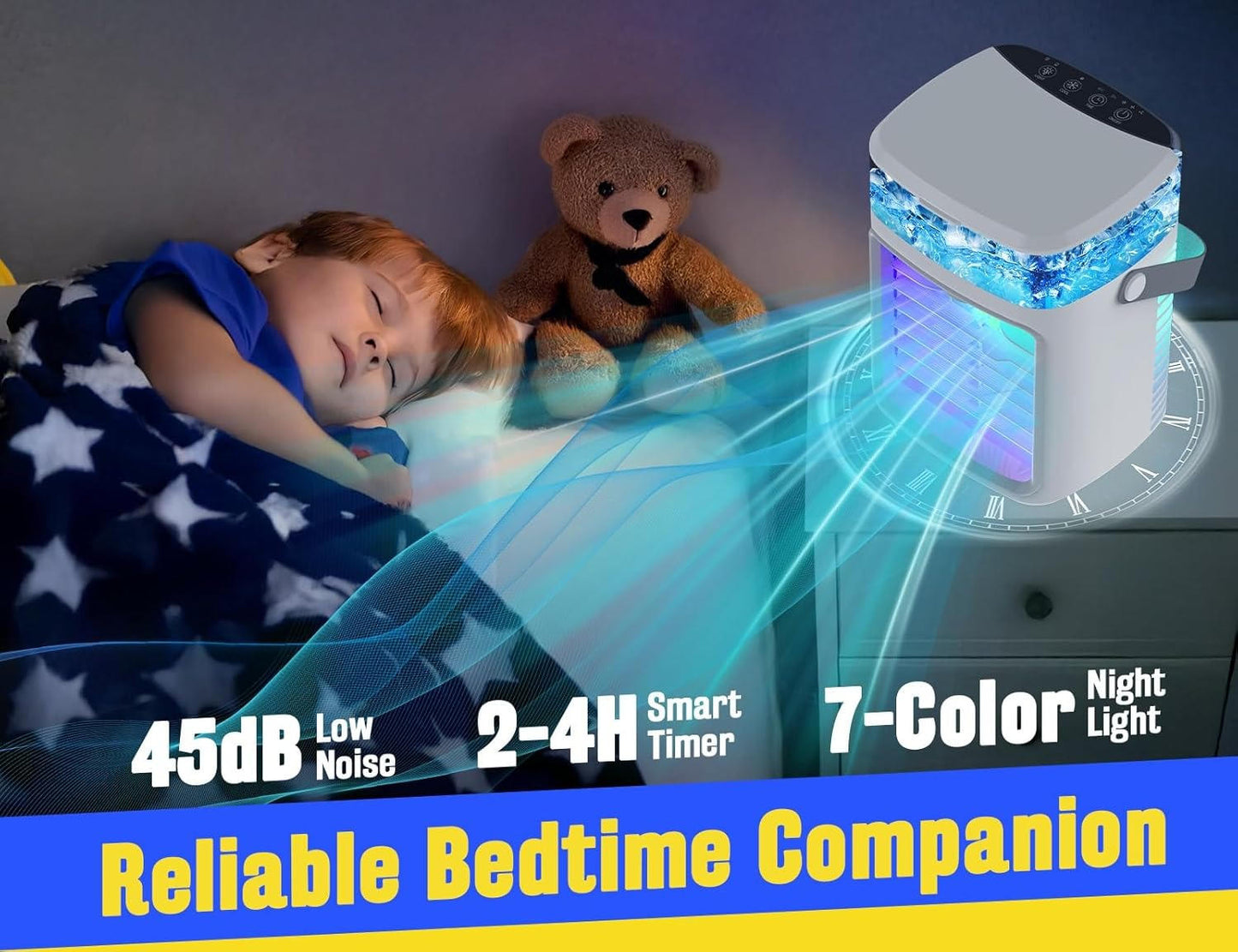 Portable Evaporative Air Cooler Fan with Mist, Rechargeable, 3 Speeds