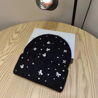 Pearl Accent Knit Beanie Winter Hat