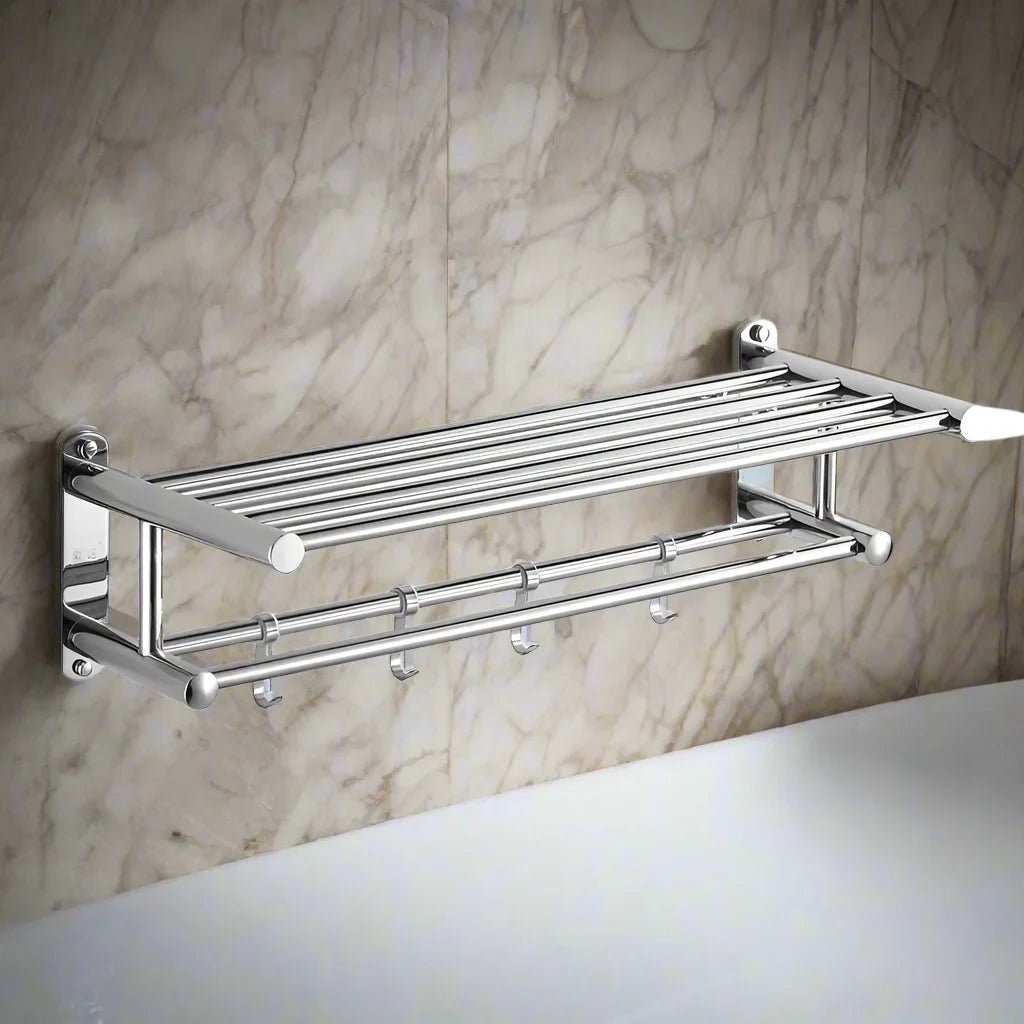 Space-saving wall rack with modern minimalist design for bathroom and kitchen