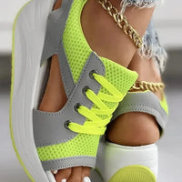 Contrast Paneled Cutout Lace-up Muffin Sandals