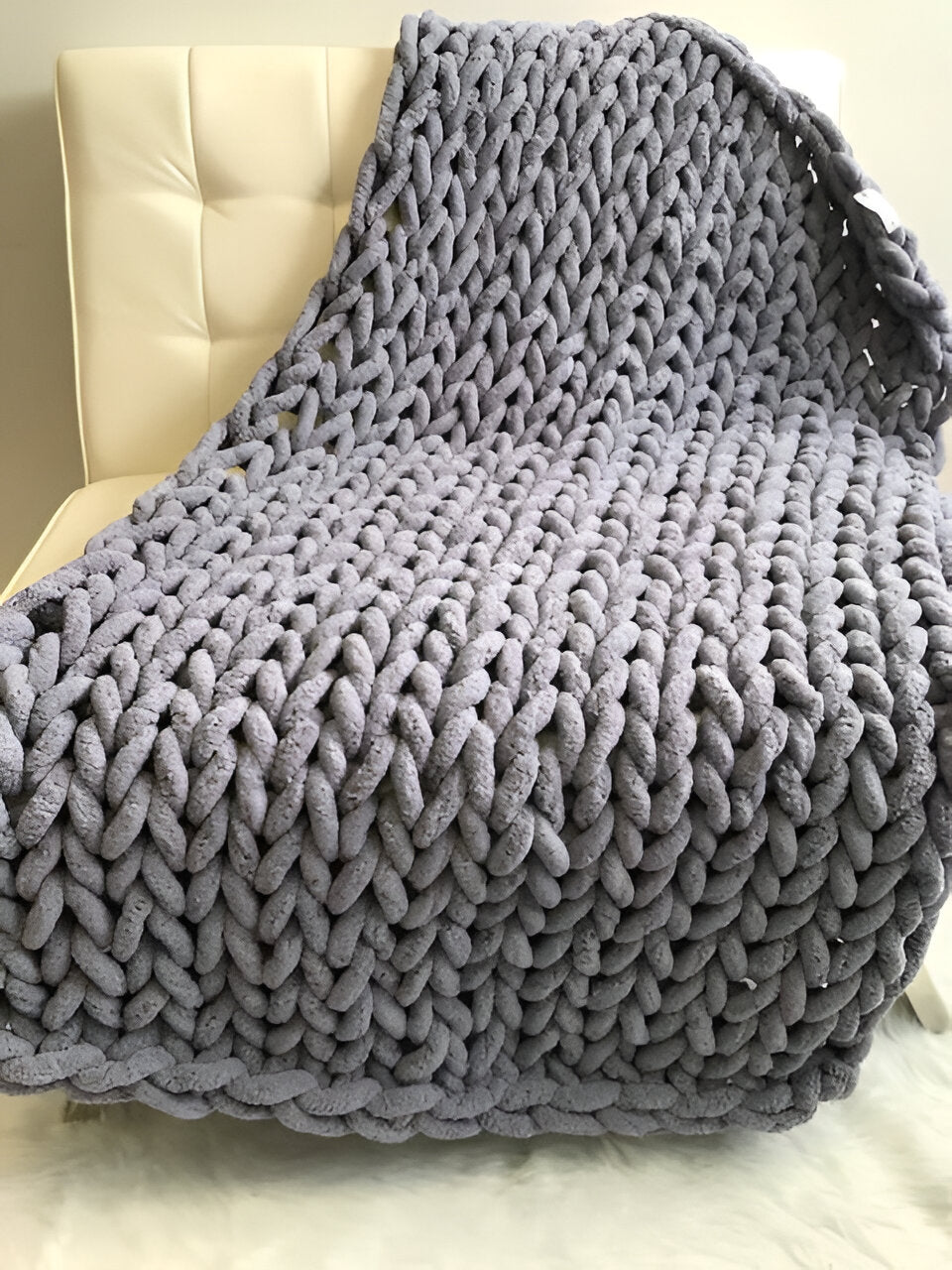Chenille Chunky Knitted Blanket, Thick Cable Knit Throw for Couch Bed Sofa
