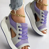 Contrast Paneled Cutout Lace-up Muffin Sandals