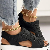 Contrast Paneled Cutout Lace-up Muffin Sandals