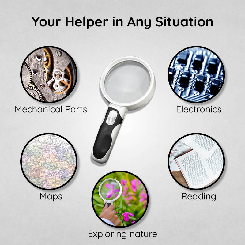 LED Lighted Magnifying Glass – Handheld Reading Magnifier for Books & Small Print