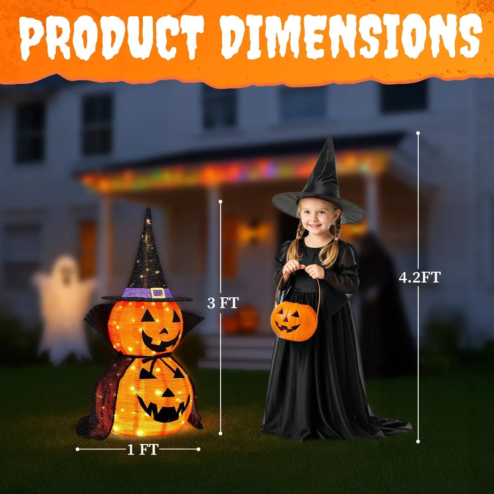 2 Pcs 3ft Halloween Collapsible Lighted In/Outdoor Pumpkin Garden Decoration
