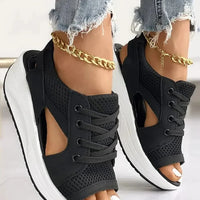 Contrast Paneled Cutout Lace-up Muffin Sandals