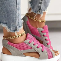 Contrast Paneled Cutout Lace-up Muffin Sandals