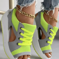 Contrast Paneled Cutout Lace-up Muffin Sandals