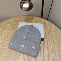 Pearl Accent Knit Beanie Winter Hat