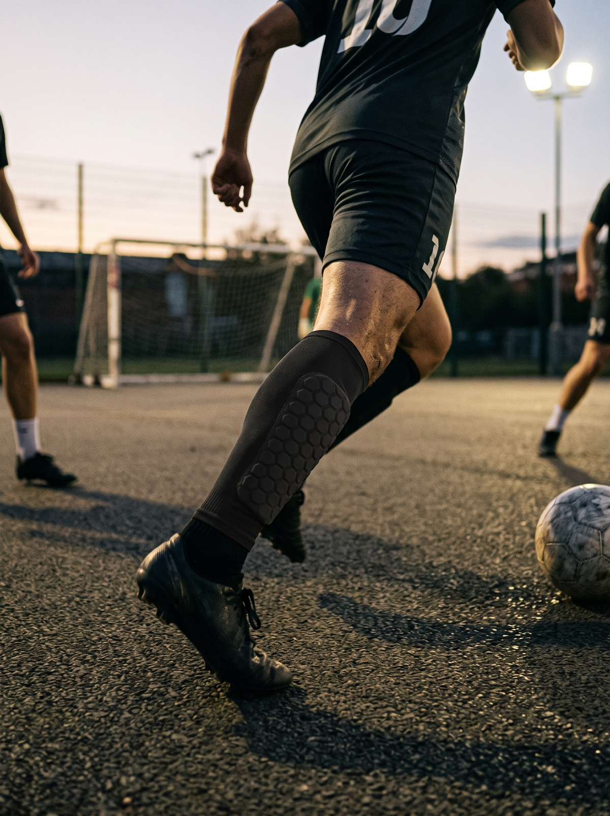 Honeycomb Soccer Shin Guards in use, impact protection