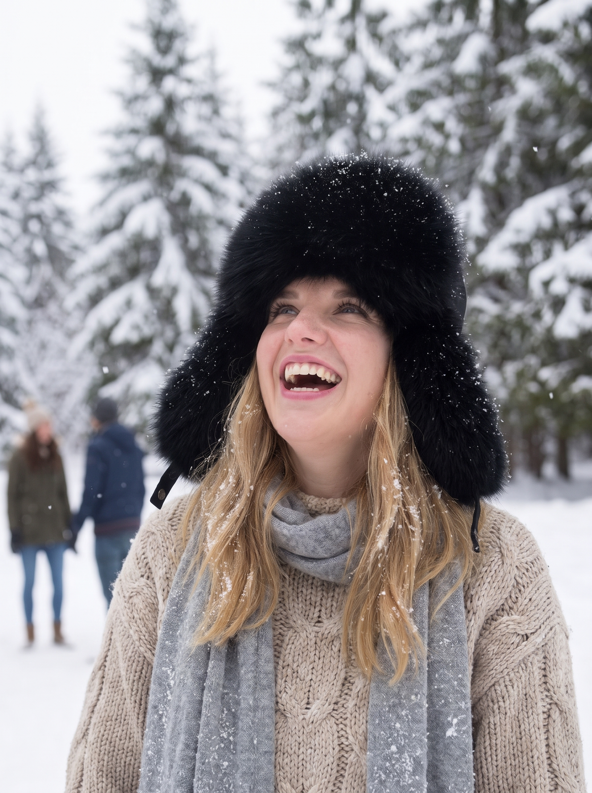 Natural Fox Fur Hat with Earmuffs, Earflaps That Fold Down