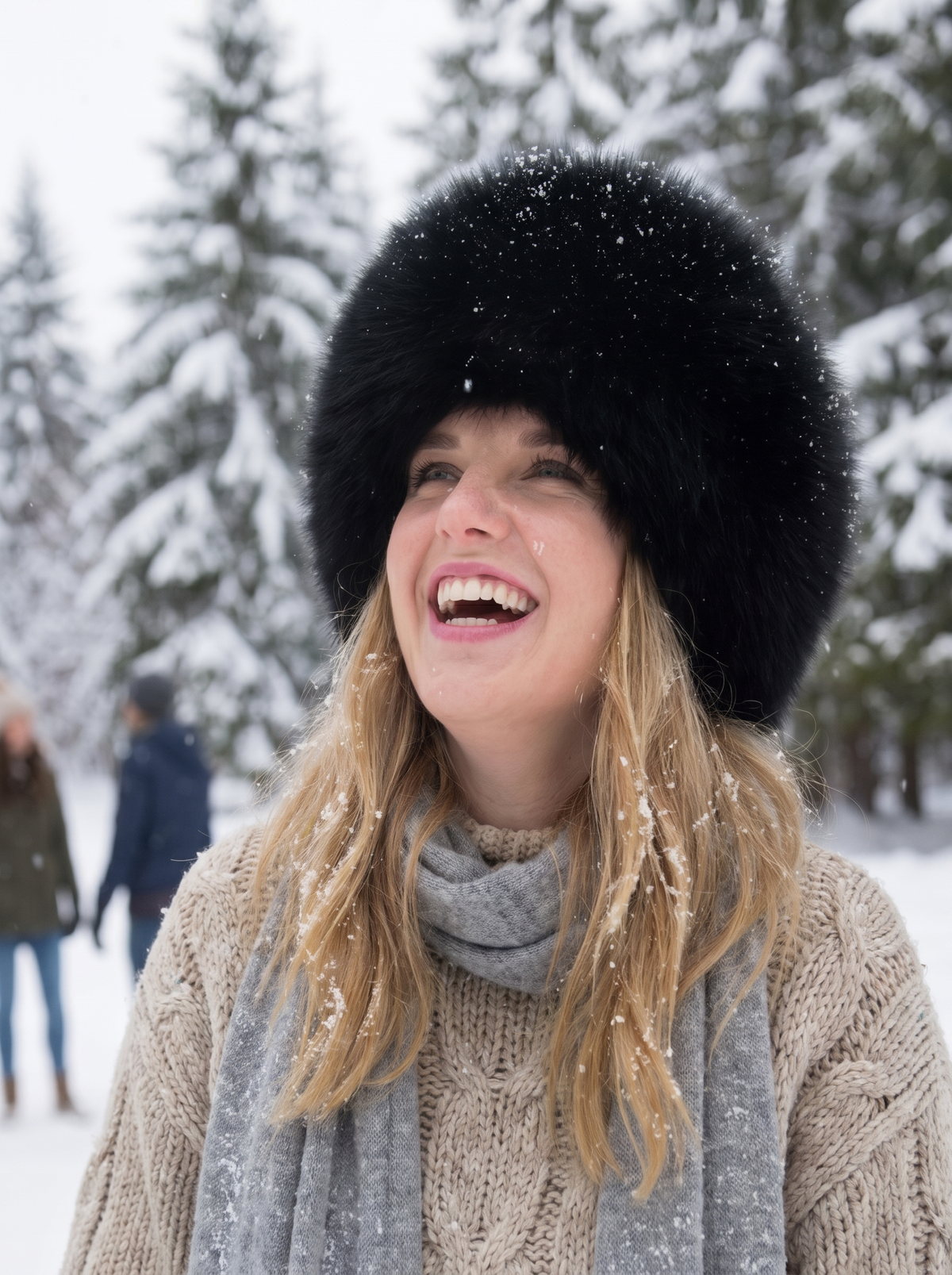 Natural Fox Fur Hat with Earmuffs, Real Fur, Real Warmth