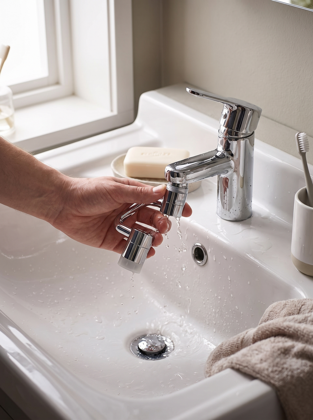 Rotating Universal Faucet Extender, Screws On In Seconds