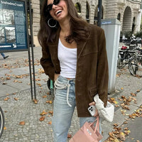 Elegant brown suede jacket for women