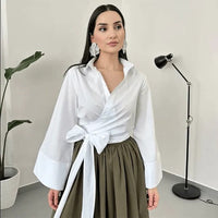 Blouse With Wide Bow Belt