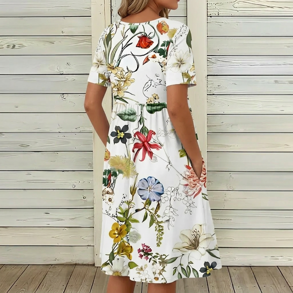 Stylish white dress with floral pattern